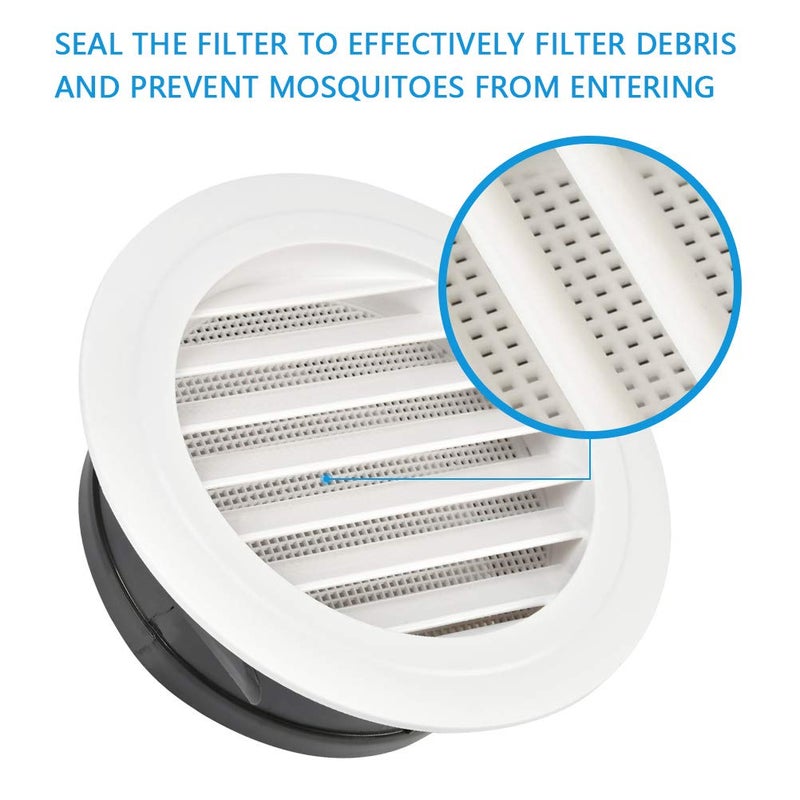 FOCCTS Air Vents Louver 8 Inch, ABS Round Vent Louver Grille Cover White Soffit Vent with Built-in Fly Screen Mesh for Kitchen, Bathroom, Office - Image 3